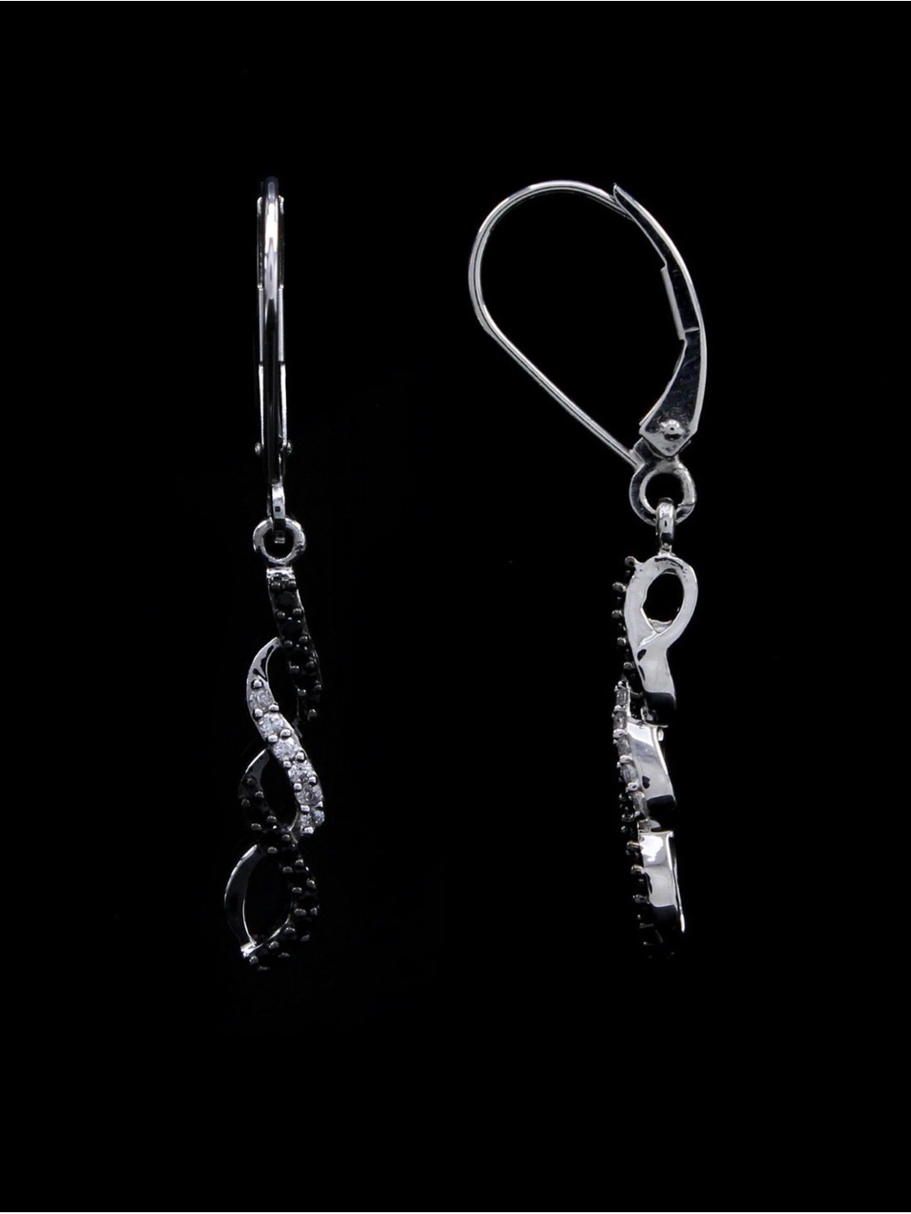 Kay Jewelers Silver Black and White Twisted Drop Diamond Earrings - Picture 4 of 4